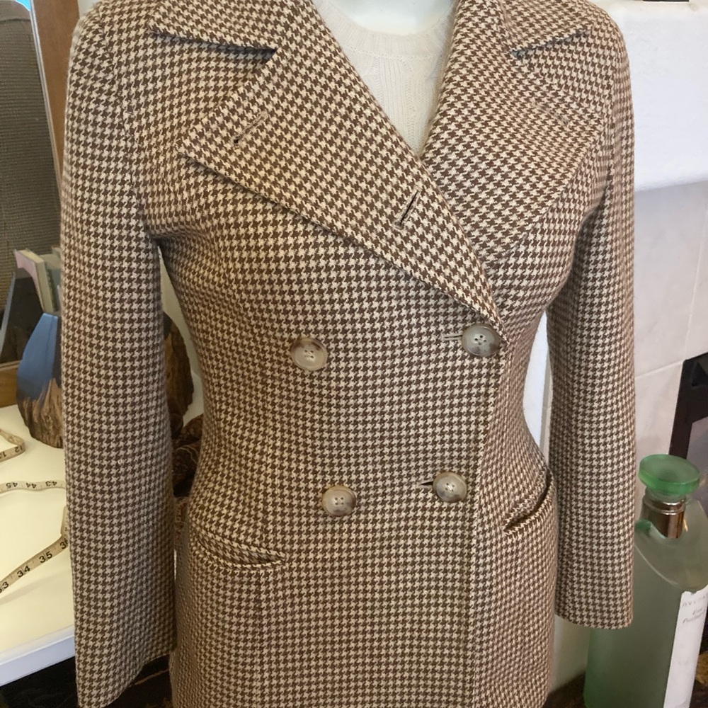 Vintage Ralph Lauren Purple Label Tan Houndstooth Jacket S/xs